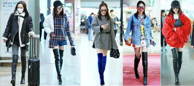 杨幂唐嫣同款针织长靴,杨幂倪妮同款中式羽绒服