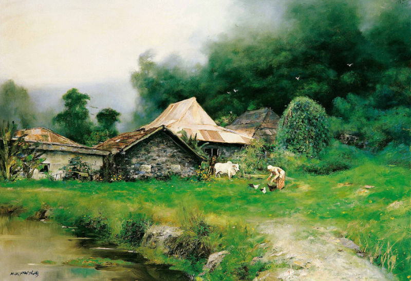 罗贯中油画江南水乡,江南水乡风景画秋色