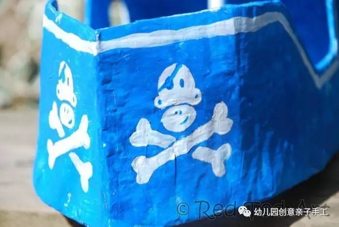 彩泥儿童简单手工轮船,幼儿园纸皮海盗船手工