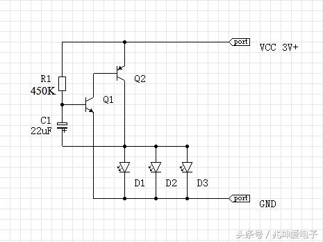 三个led灯循环闪烁电路原理,夜间闪烁提示灯电路