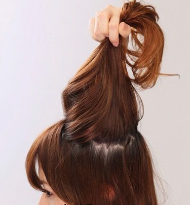 干练简约花苞头扎法教程,长直发凌乱花苞头扎法