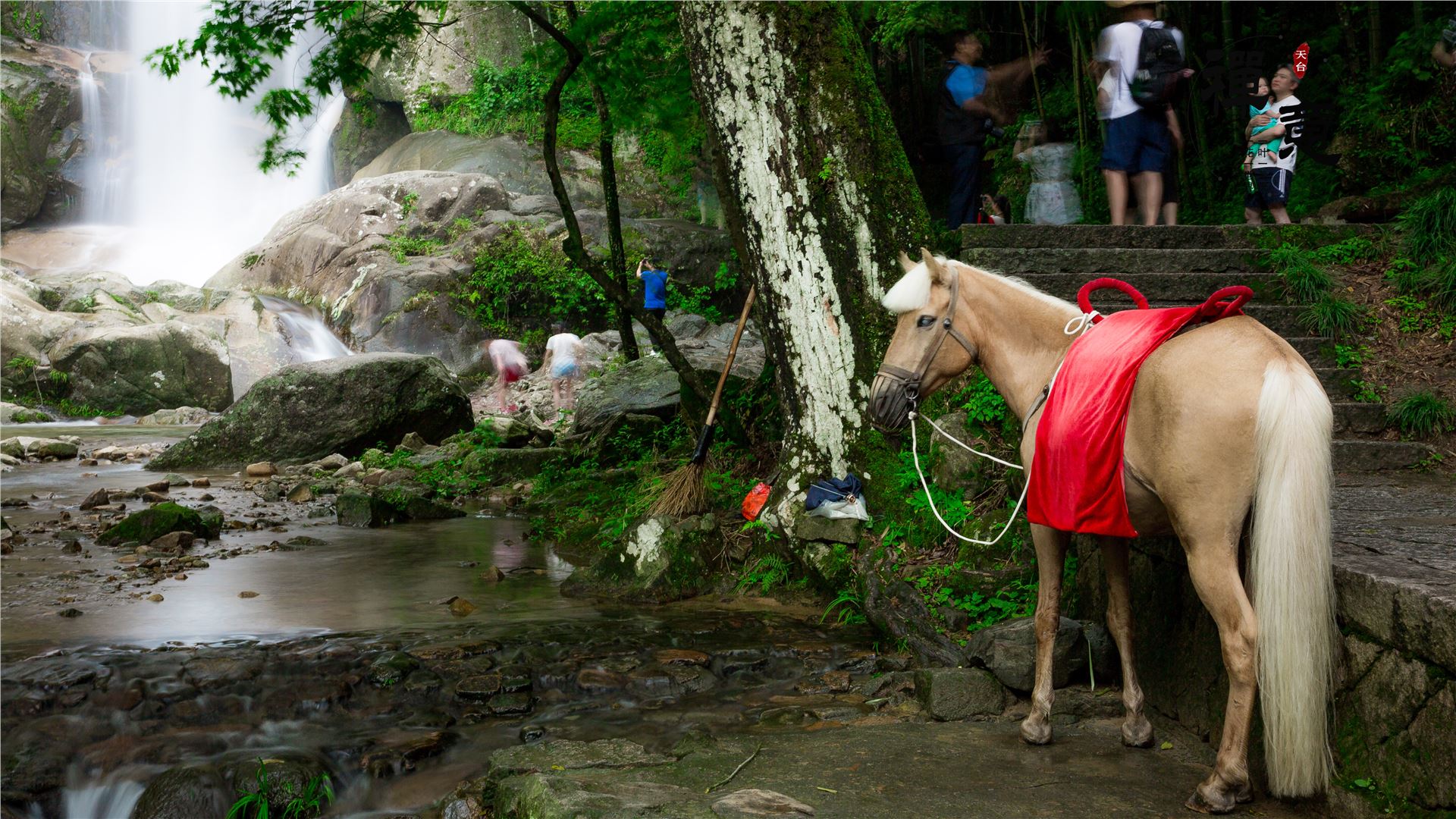 石梁飞瀑高清图,天台山国清寺石梁飞瀑一日游
