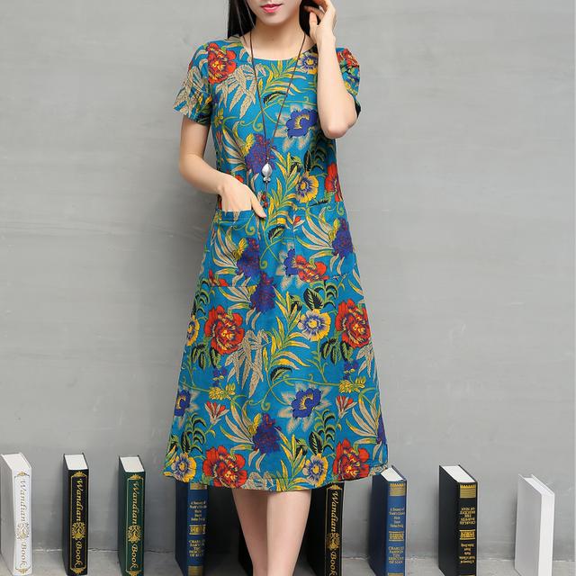 碎花棉麻连衣裙大码200斤,高档碎花棉麻连衣裙中老年款