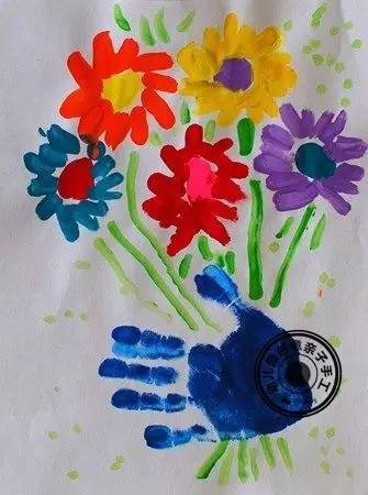 手工作品小花粘贴画幼儿园,手掌涂鸦创意画幼儿园