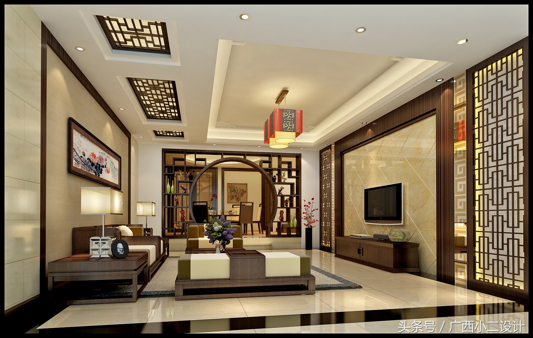 漂亮的中式客厅设计效果图,新中式风格客厅效果图