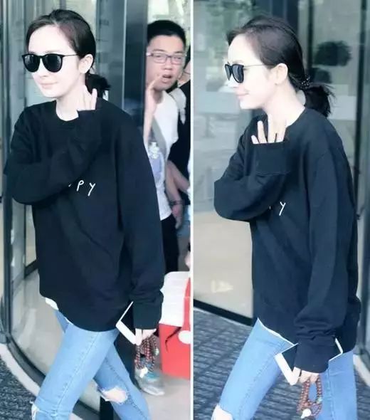 杨幂帽衫,杨幂同款蓝色拉链帽衫