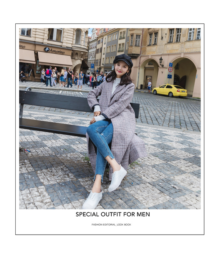 长款毛呢女外套，千鸟格加厚呢子大衣