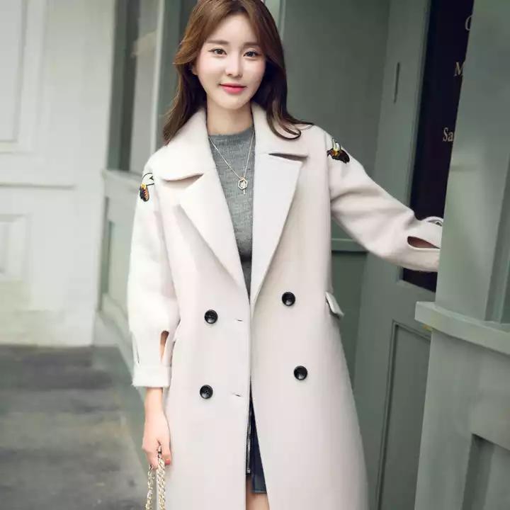 毛呢双面大衣中长款外套女款秋冬,韩国高端羊绒大衣女冬加厚