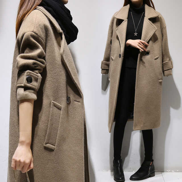 最新款韩版女冬季毛呢大衣长款,韩国女式羊绒大衣最新款