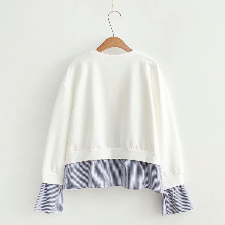 复古风刺绣卫衣,假两件刺绣卫衣灰色加蓝色