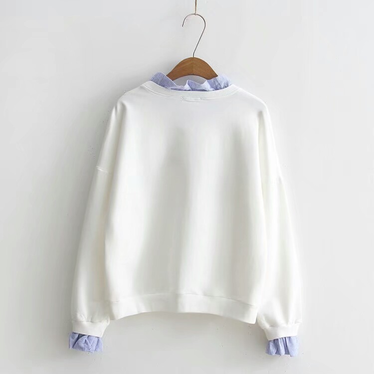 复古风刺绣卫衣,假两件刺绣卫衣灰色加蓝色