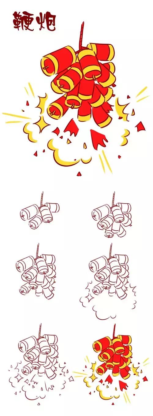 简笔画鞭炮春联和灯笼,鞭炮灯笼简笔画