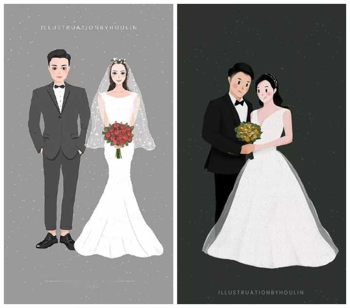 q版婚礼logo头像设计,插画头像手绘婚礼