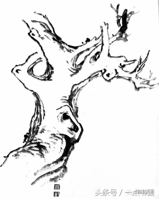国画示范,国画老树的画法