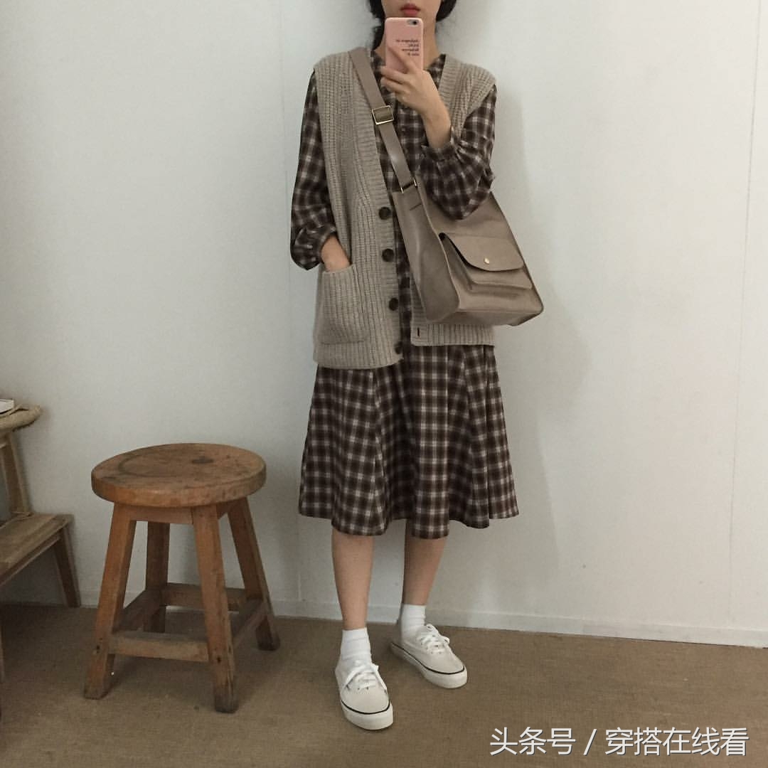 18秋冬新款针织打底套裙中长款,宽松毛衣裙韩版慵懒风搭配