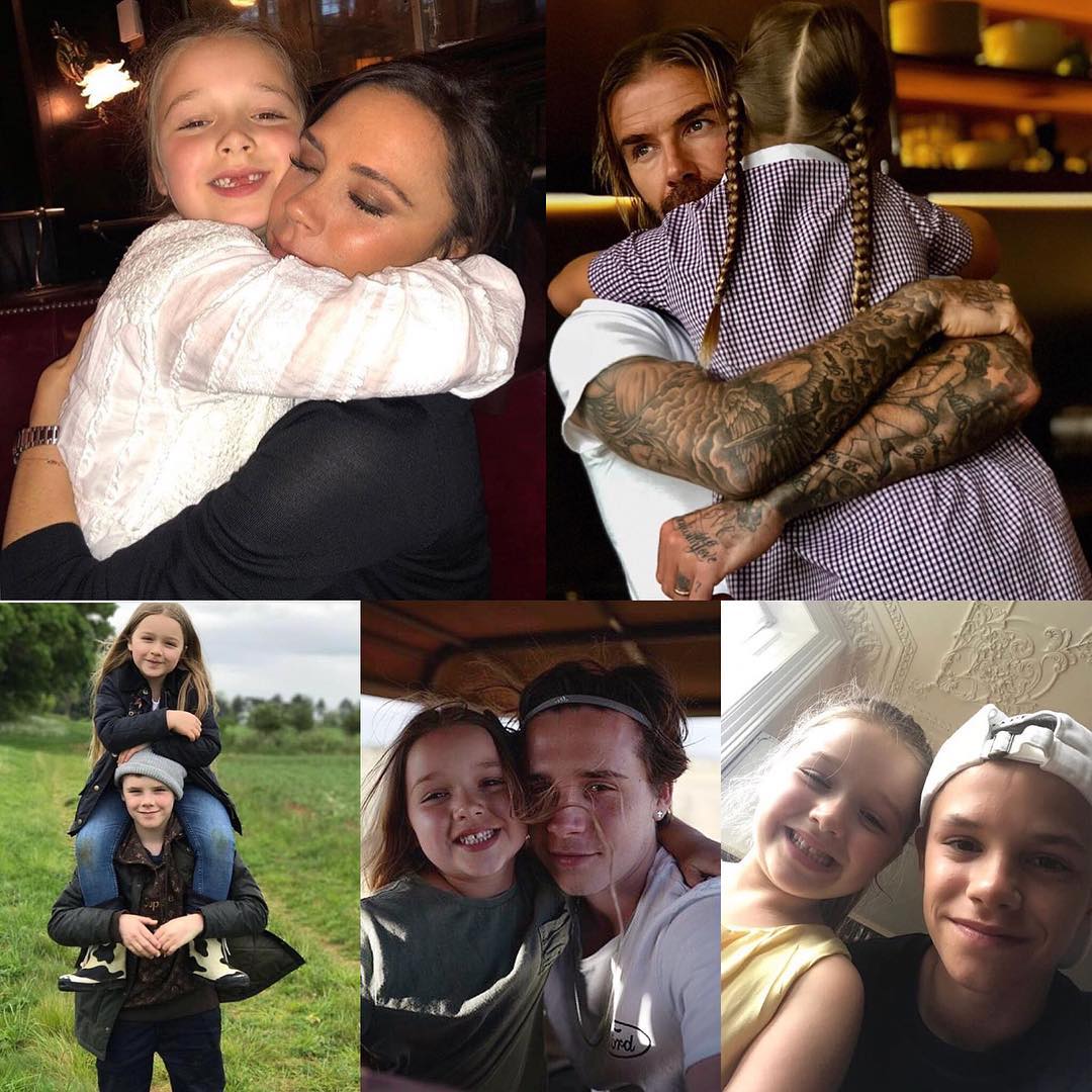 小七瑜伽锻炼,贝嫂维多利亚牵小七