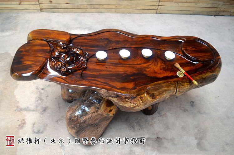 名匠实木小茶几鸡翅木,老榆木树根雕茶几