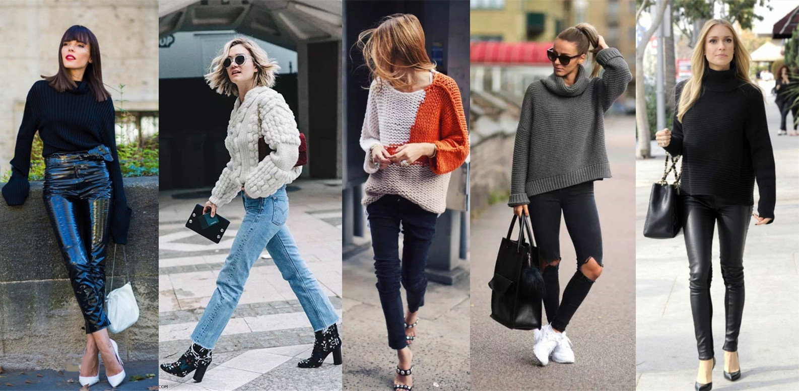 粗棒针毛衣宽松慵懒风搭配,拯救圆领粗针织毛衣穿搭