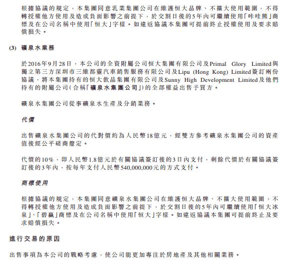 恒大地产回购恒大冰泉花了多少钱,恒大冰泉被卖