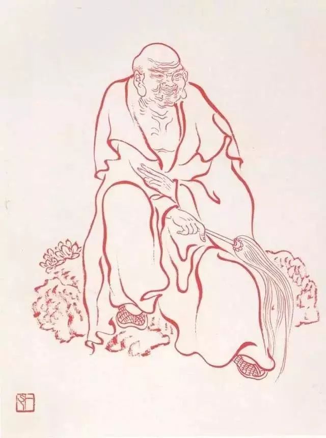 弘一法师的蓝底描金十八罗汉作品,弘一大师100万罗汉图写意