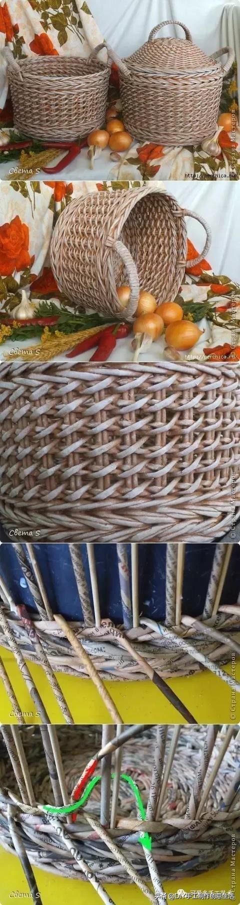 旧报纸变废为宝手工编织收纳筐,旧报纸制作简易的收纳筐