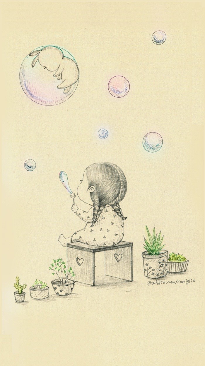 少女与兔子插画,兔子手绘创意插画