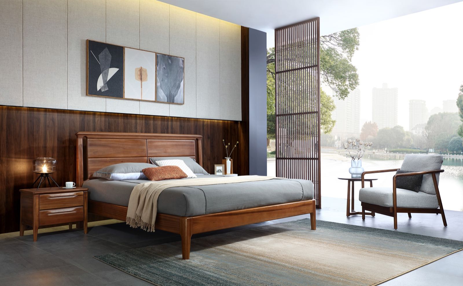 现代风格胡桃楸木家具,胡桃木现代新中式家具图片