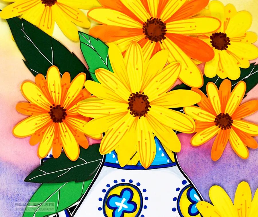 儿童画静物花卉,以花朵为主题的儿童画色彩丰富