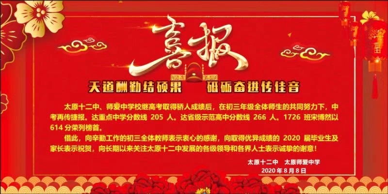 太原2020年中考成绩排名,2020年太原三立中学中考喜报