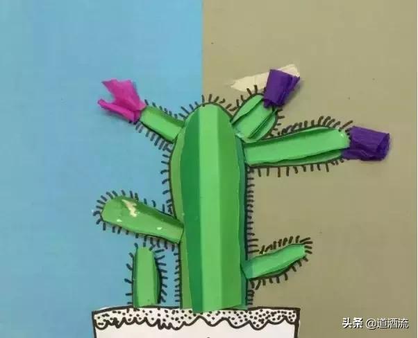 可以贴在墙上用卡纸做的大仙人掌,手工卡纸仙人掌盆栽幼儿园