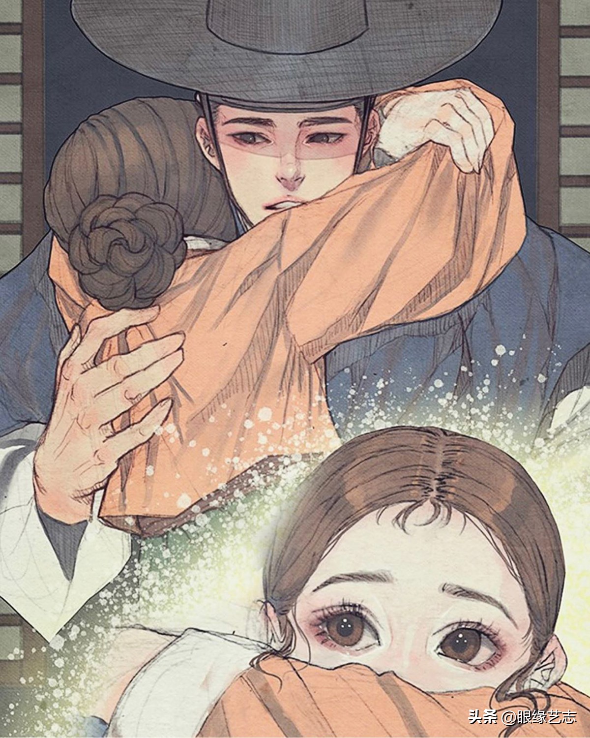 韩式穆夏风插画,韩国传统服饰插画