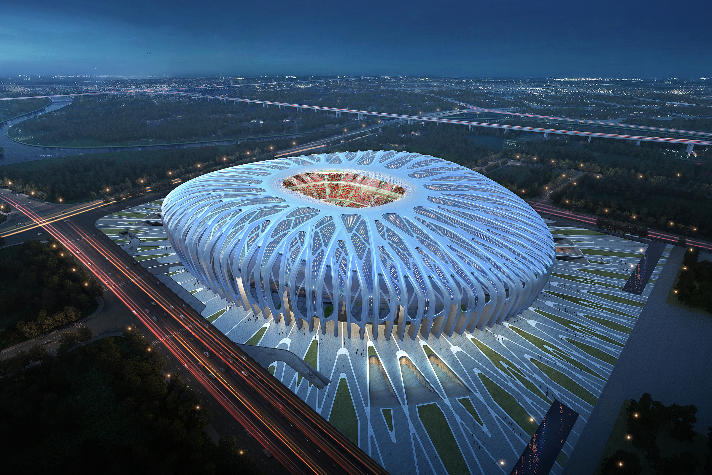 外国评论恒大球场全新设计方案,恒大球场设计