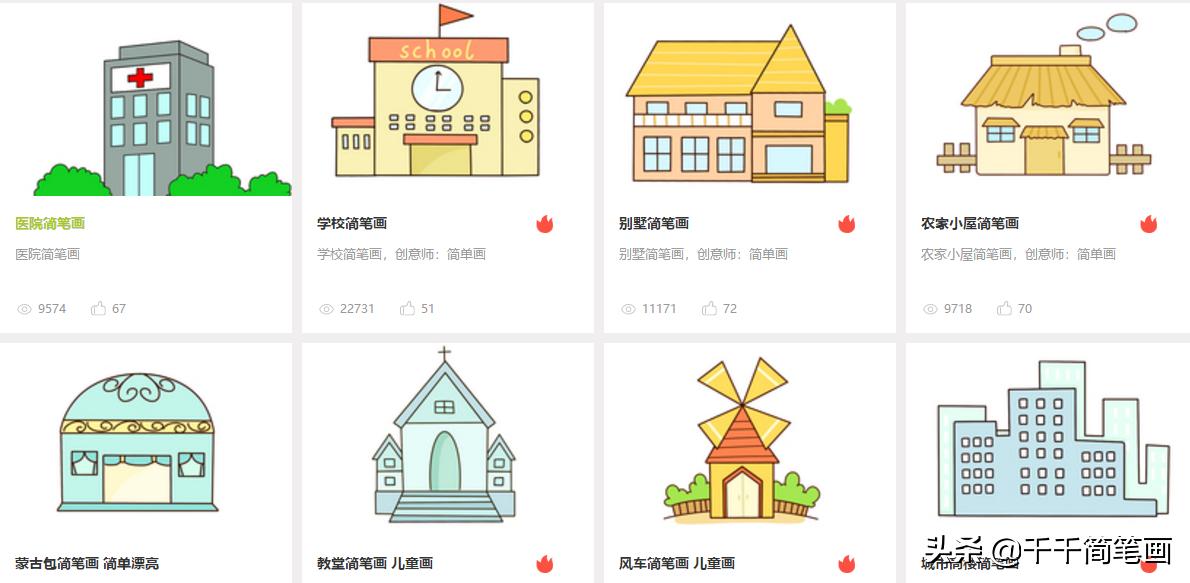 风景建筑简笔画,简笔画风景主题作品图片