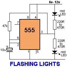 画出的555定时器电路引脚图,用555定时器构成双向流水灯电路图