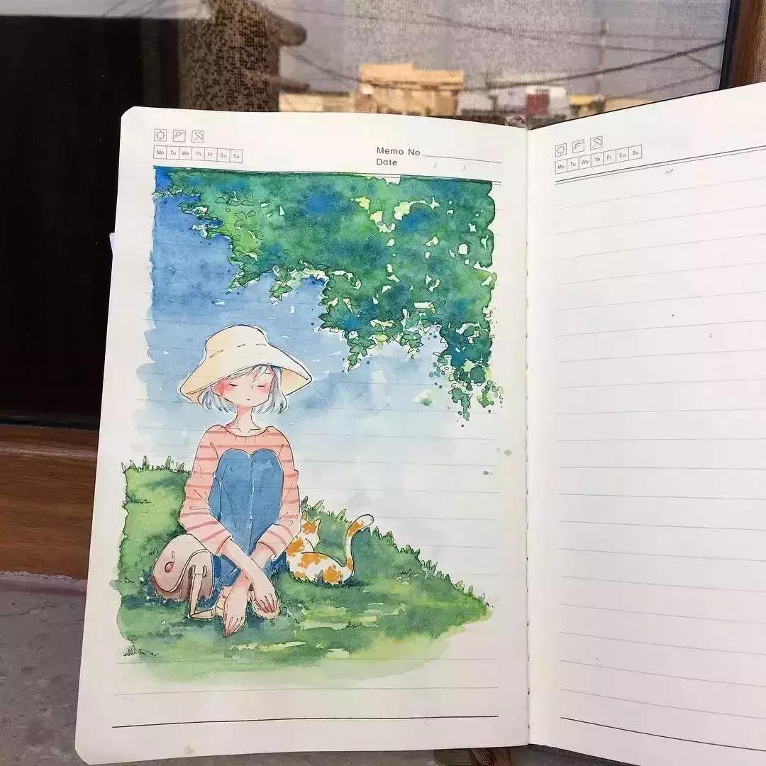 日本小姐姐画画素描,日本小姐姐一组插画