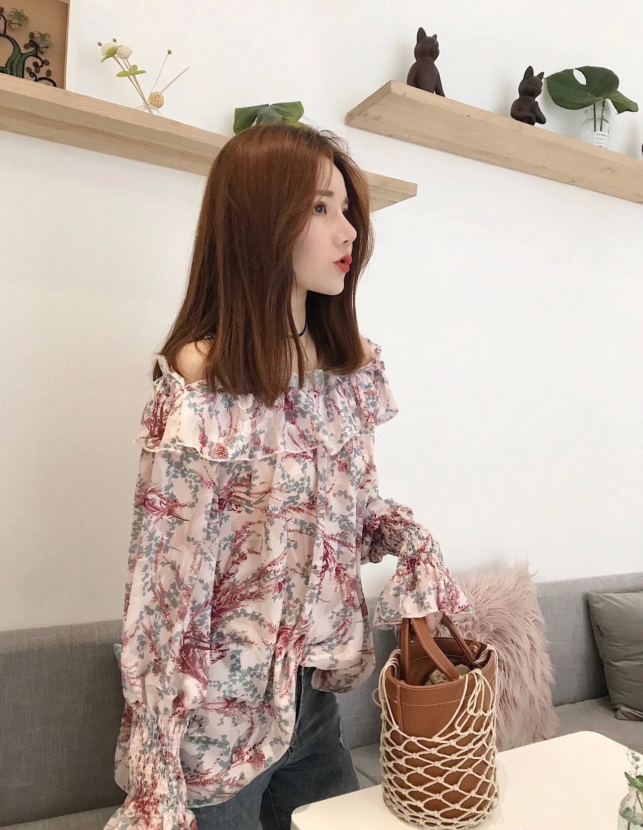 微胖开春别致小雪纺衫,开春上衣胖mm雪纺衫