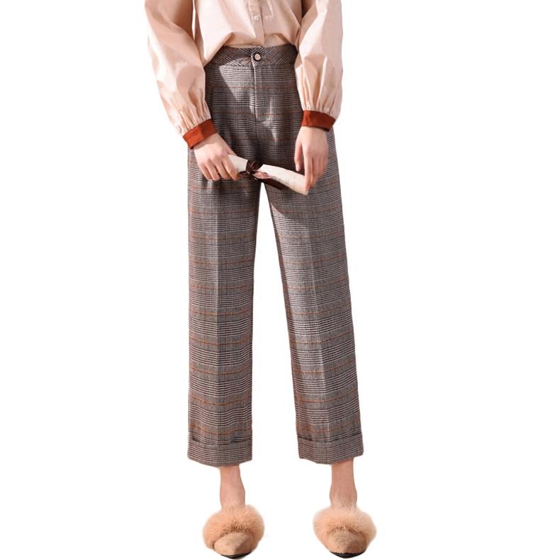 复古潮流廓形格纹裤子,经典格纹裤子