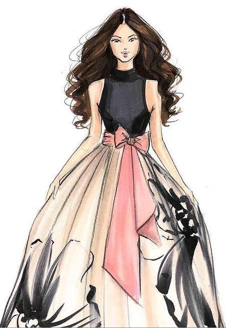 插画手绘人物服装搭配,水彩服装设计画法