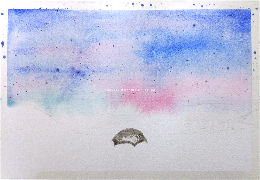 水彩笔画星空风景,水彩风景星空