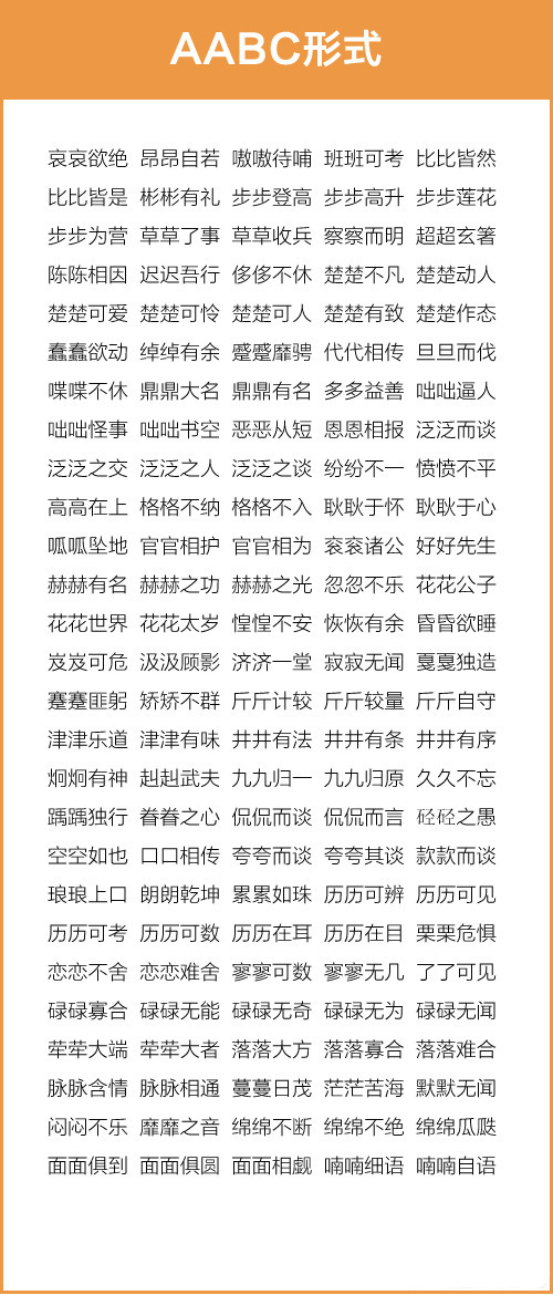 成语AABB大全,成语汇总aabcabcc