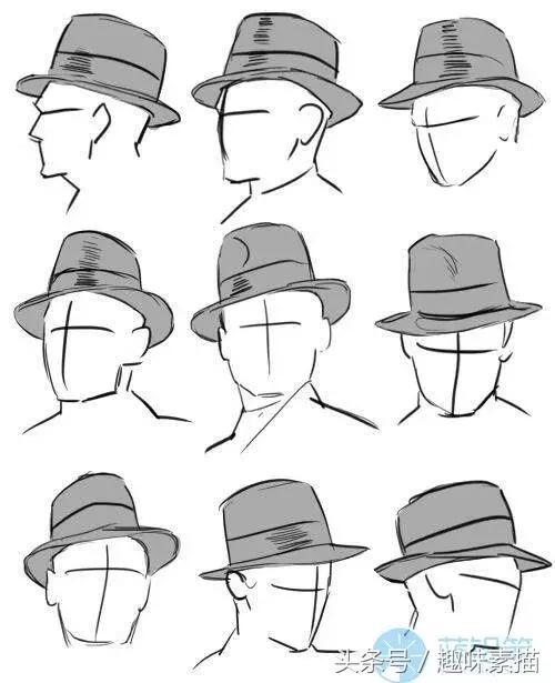动漫人物帽子画法慢教程,各种各样的帽子画法