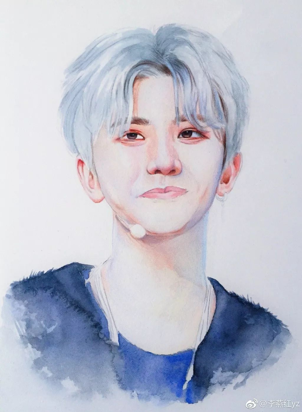 蔡徐坤的蓝玫瑰彩铅简笔画,彩铅画蔡徐坤蓝玫瑰