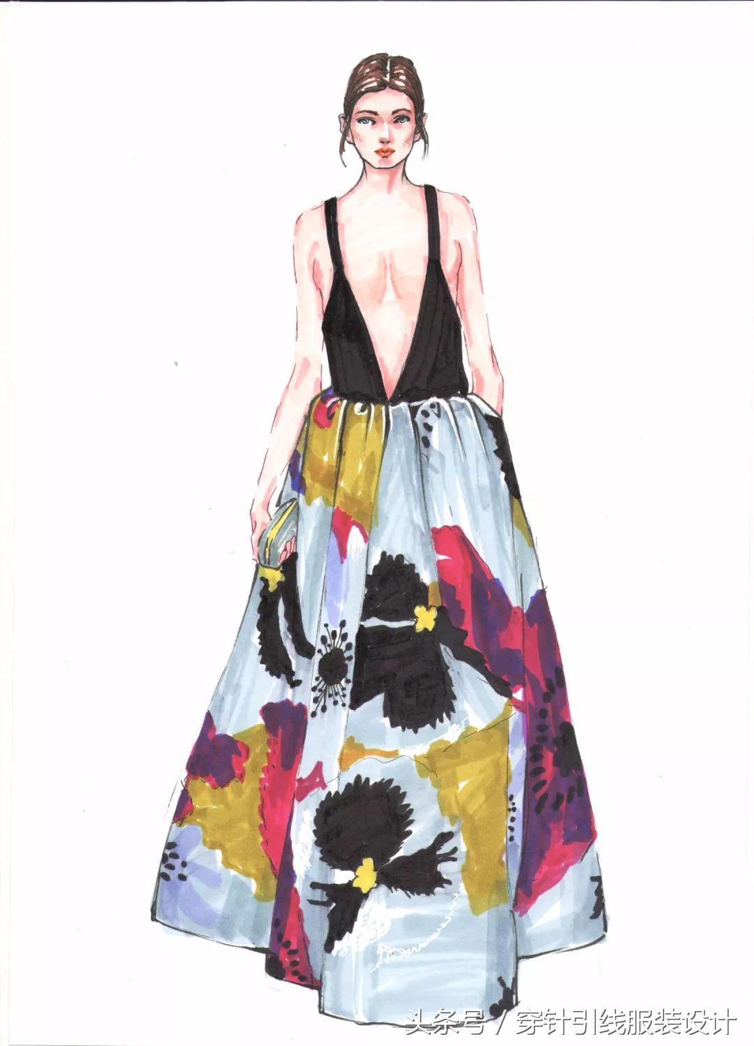 线元素服装款式图画法,流行服装手绘款式图片大全