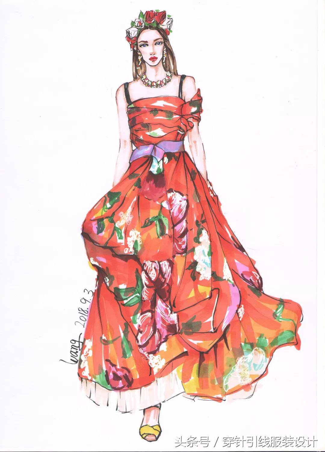 线元素服装款式图画法,流行服装手绘款式图片大全