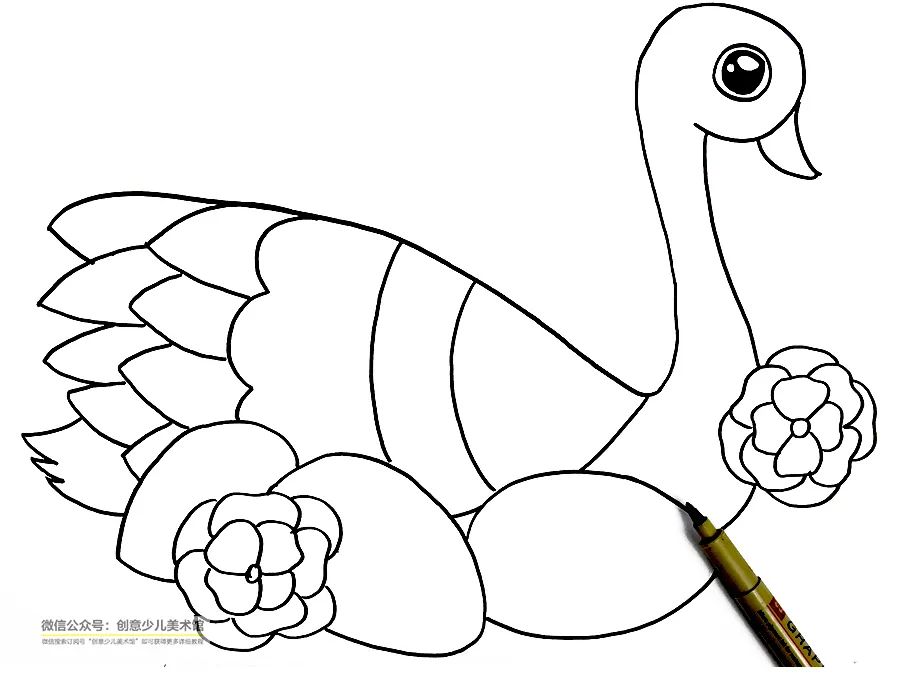 儿童画可爱的教程视频,儿童简单彩铅画天鹅画