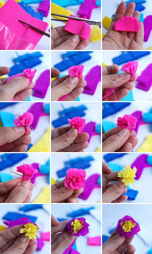 用手工纸做出来的花型装饰,软皱纹纸手工花