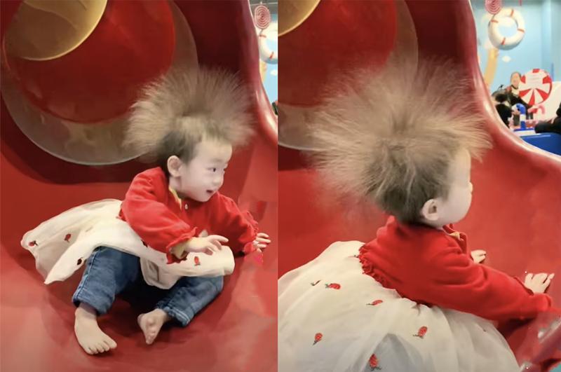 宝宝玩滑滑梯摔下来,宝宝玩滑梯倒着下来