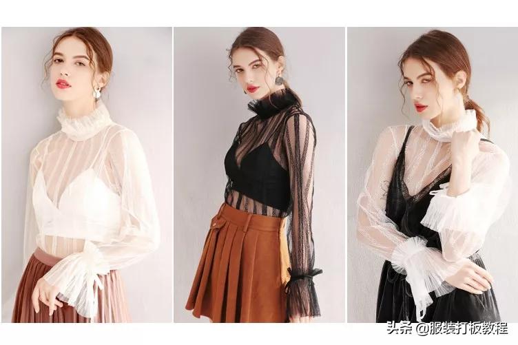 蕾丝打底衫高领制作过程,网纱洋气打底衫怎么缝制