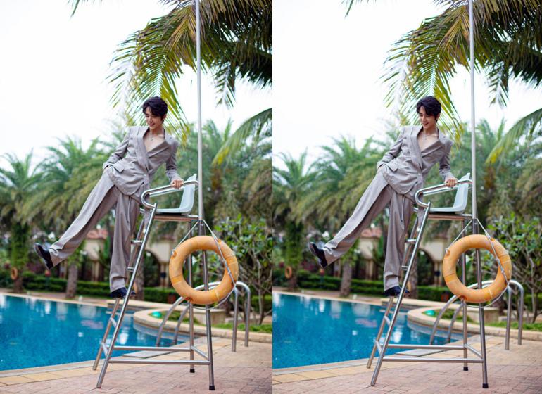 张新成露背西装同款,县委大院张新成撑伞照片