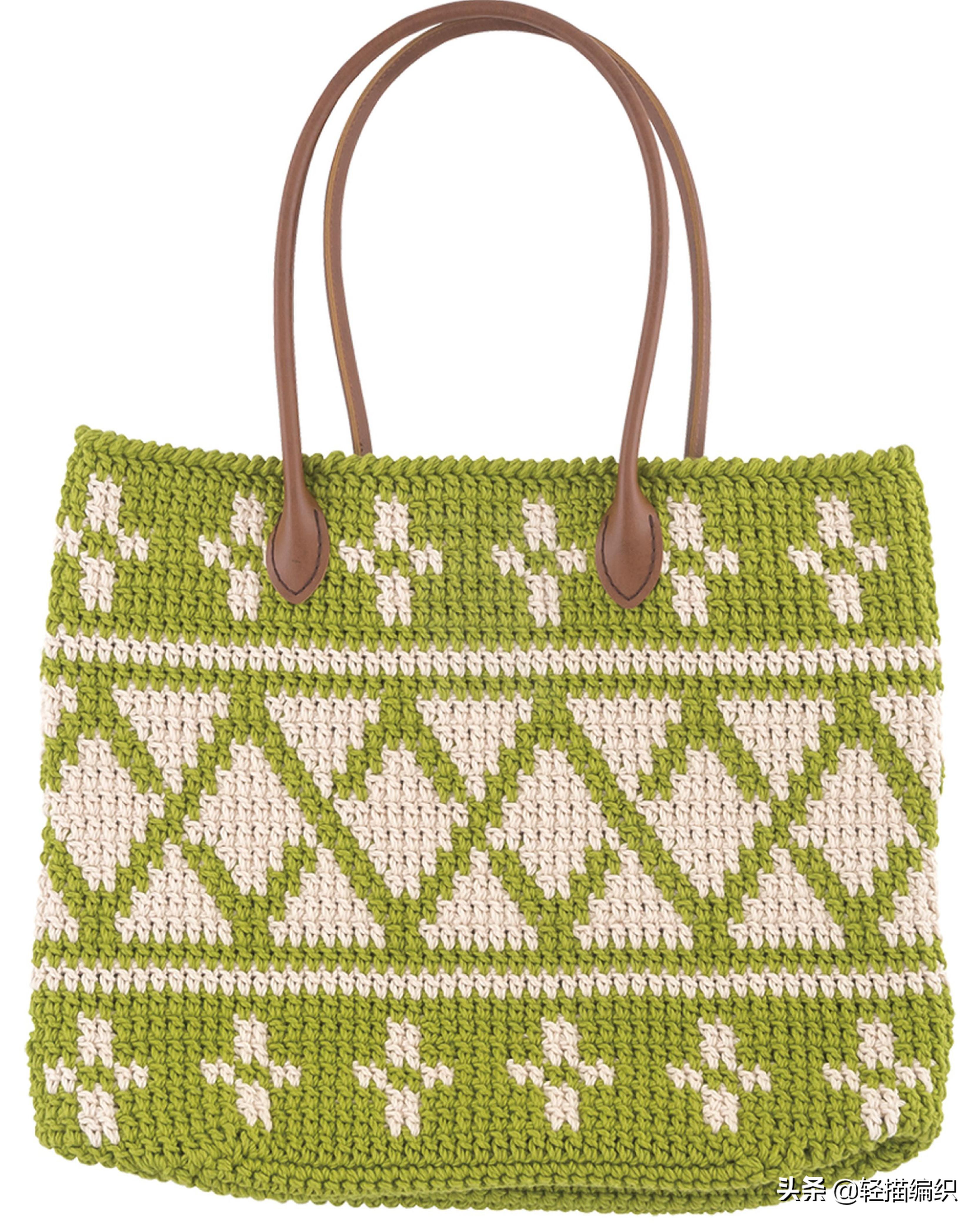 双色图案时尚手提包怎么钩,钩织祖母方格手提包简单